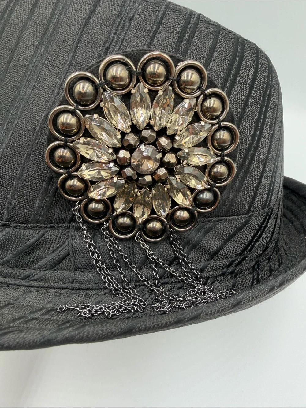 NWT Icing Black Rhinestone Fedora Hat One Size